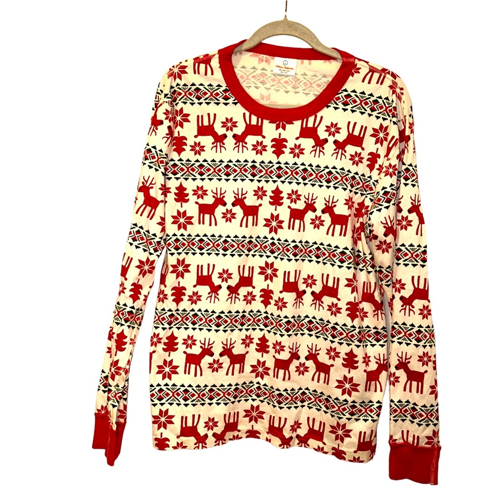 Hanna Andersson red White reindeer, holiday Christmas print pajama top L…